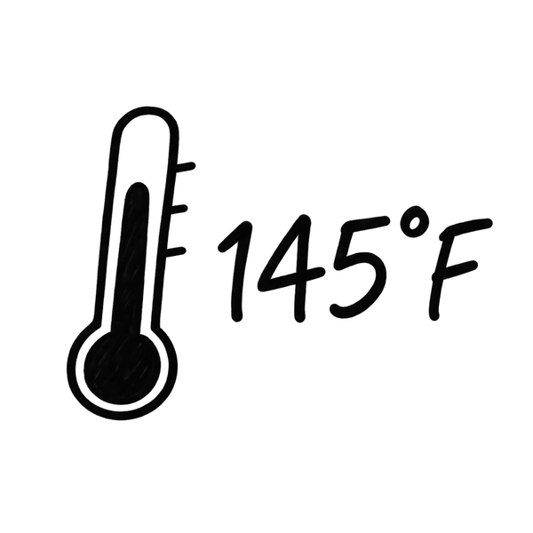 A hand-drawn thermometer beside the figure 145 degrees Fahrenheit